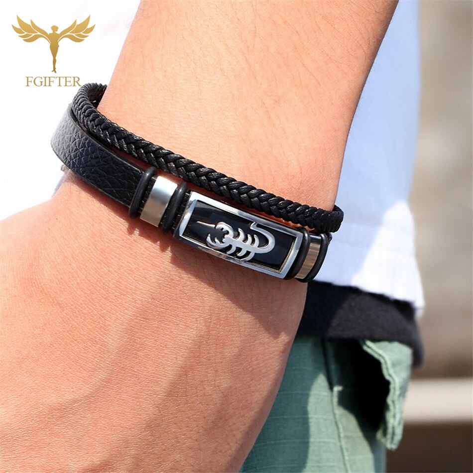 Rock Punk Lederen Manchet Armbanden Schorpioen Armband Voor Mannen Roestvrij Stalen Sieraden Accesorios Mujer Bangle Armband Sieraden