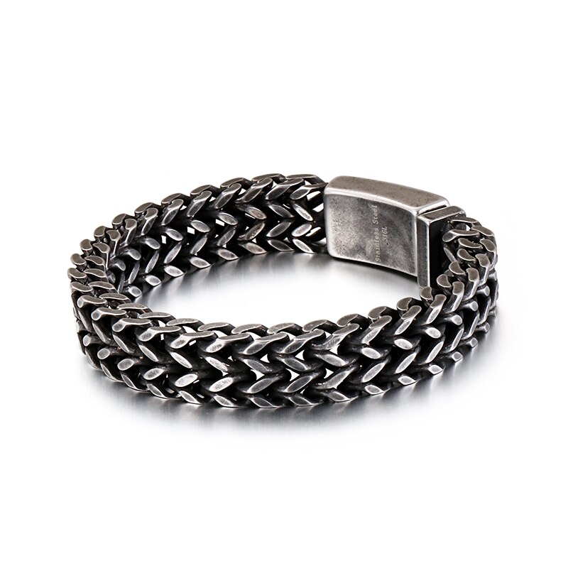 Fongten Mesh Link Chain Armband Mannen Punk Vintage Metalen Roestvrij Staal Mens Wrist Band Charme Brede Armbanden Sieraden: Vintage 12mm Width / 23cm