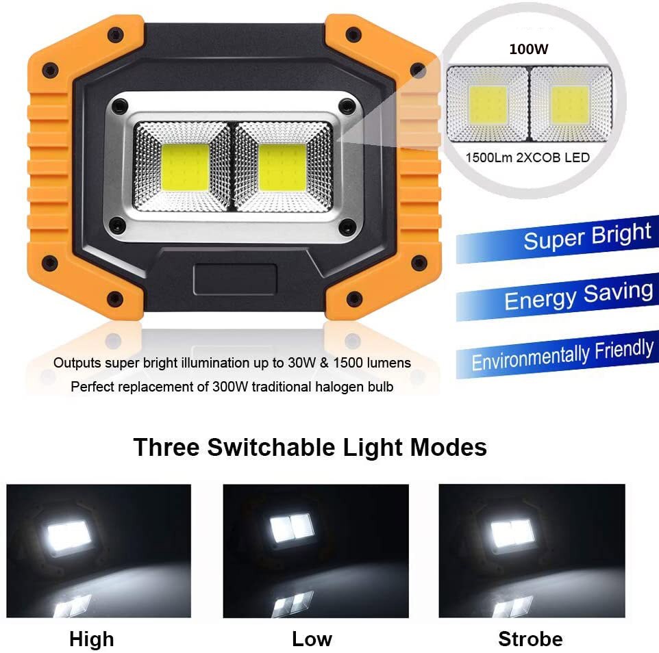 Portable LED work light Rechargeable COB work lamp waterproof LED flood light with bracket suitable for outdoor Car Repair
