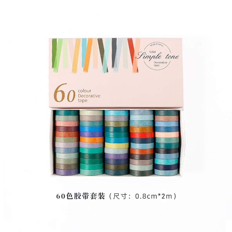 100 Colors/set 10mm Washi Masking Tape Set Colourful Rainbow Tape for DIY Crafts Journals Planners Scrapbooking: 60 Rolls 0.8cmx2m