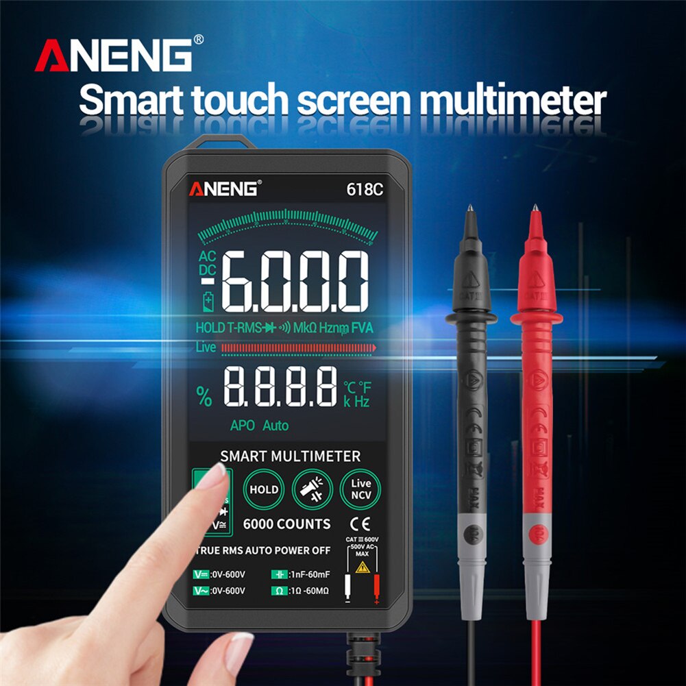 Aneng 618c digital multimeter smart touch ac/dc volt modstandstester analog sand rms autotester