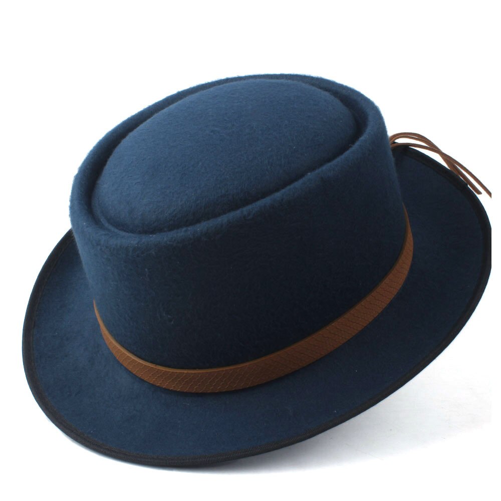 Sombrero de tarta de cerdo para mujer, sombrero Fedora de iglesia para hombre, sombrero plano de lana, Trilby, sombrero fascinador, tamaño 58CM,: Army Green