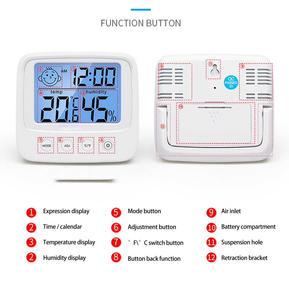 LCD Digital Temperature Humidity Meter Backlight Home Indoor Electronic Thermometer Hygrometer Gauge Weather Station Baby Room
