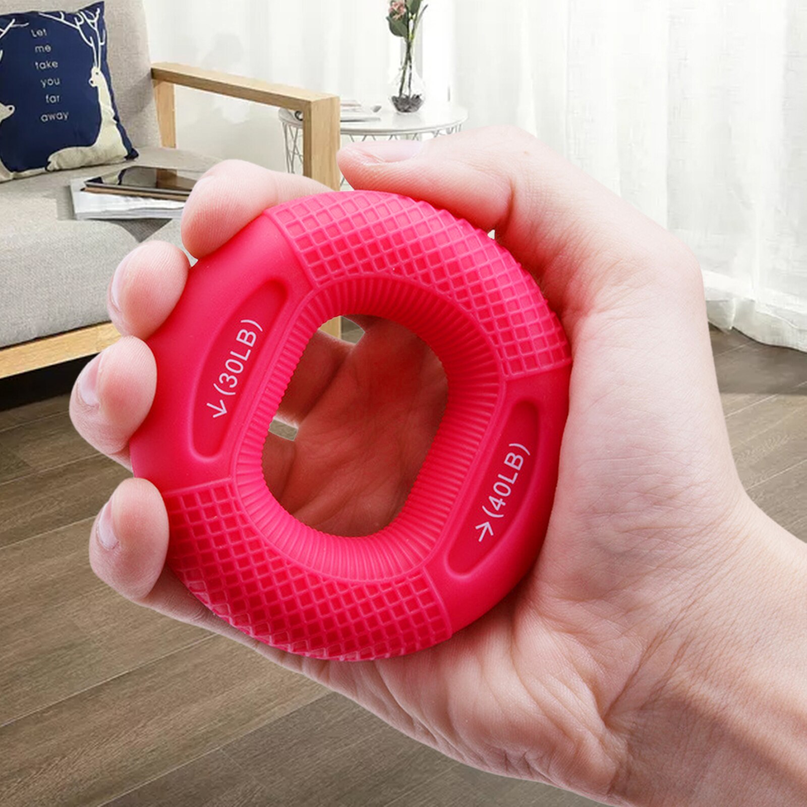Anneau de renforcement de la poignée en Silicone, appareil de musculation de la force de la main, du poignet et de l&#39;avant-bras: Rose Red 30LB 40LB