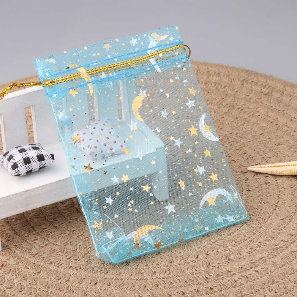 Sac en organza lune et étoile, pocommuniste multicolores pour fête de mariage, sac à bonbons, emballage de bijoux, 7x9 cm, 9x12 cm, 10x15cm, 50 pièces par lot: BLEU CIEL / 13x8x15 cm