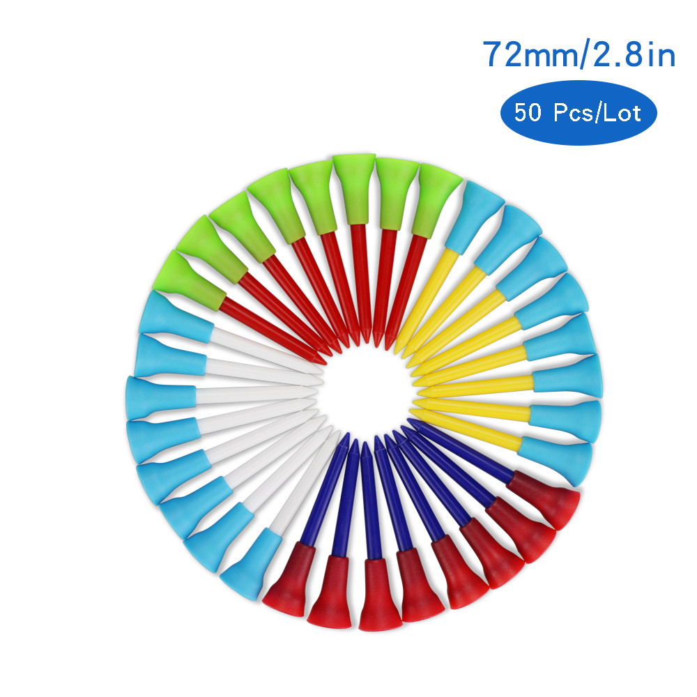 50 Stks/partij Golf Tees Plastic Hout Bamboe 4 Stijlen Golf Tee Kleurrijke Voor Over Sized Drivers, irons &amp; Hybriden. Langer Drives: 72mm Rubber Cushion