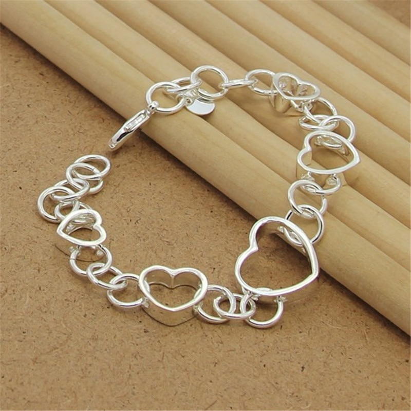 925 Sterling Silver Bracelet Heart-Shaped Simple Bracelet For Woman Party Charm Jewelry