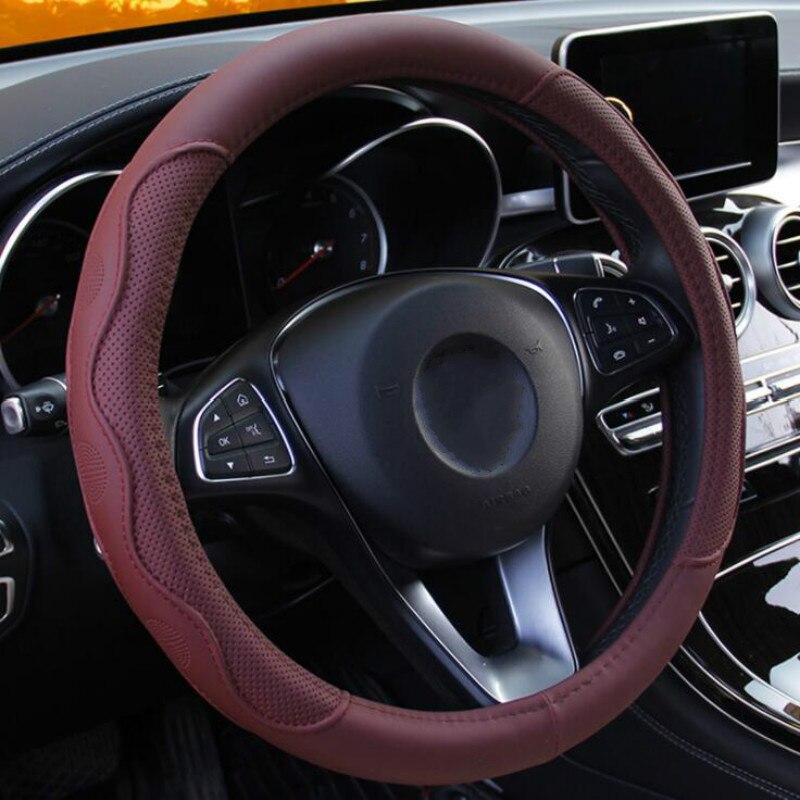 6 kleuren auto stuurhoes universeel volant vlecht op het stuurwiel antislip funda volante auto autostyling: Wijnrood