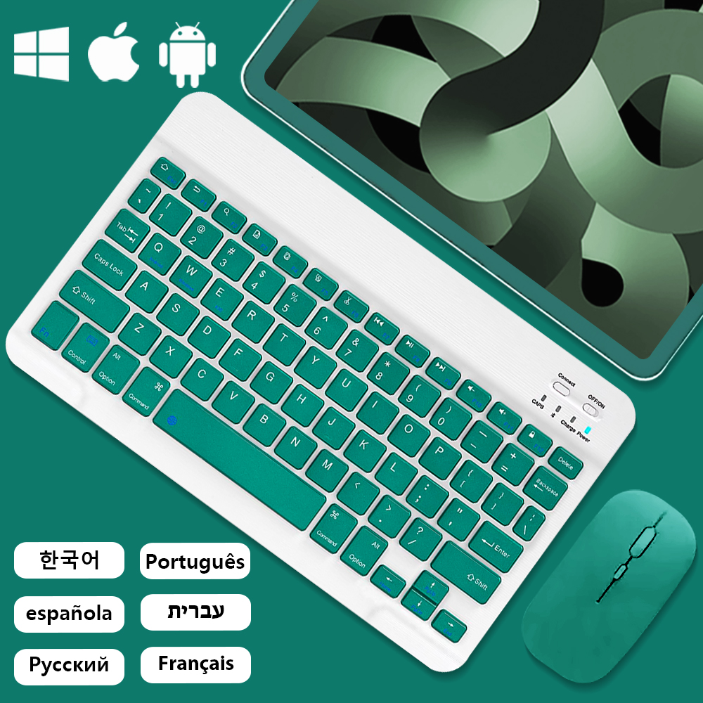 Dla Androida Ios okna Ciemnozielona bezprzewodowa klawiatura Bluetooth i trwała mysz Akcesoria robić iPada Wielojęzyczna klawiatura tabletu