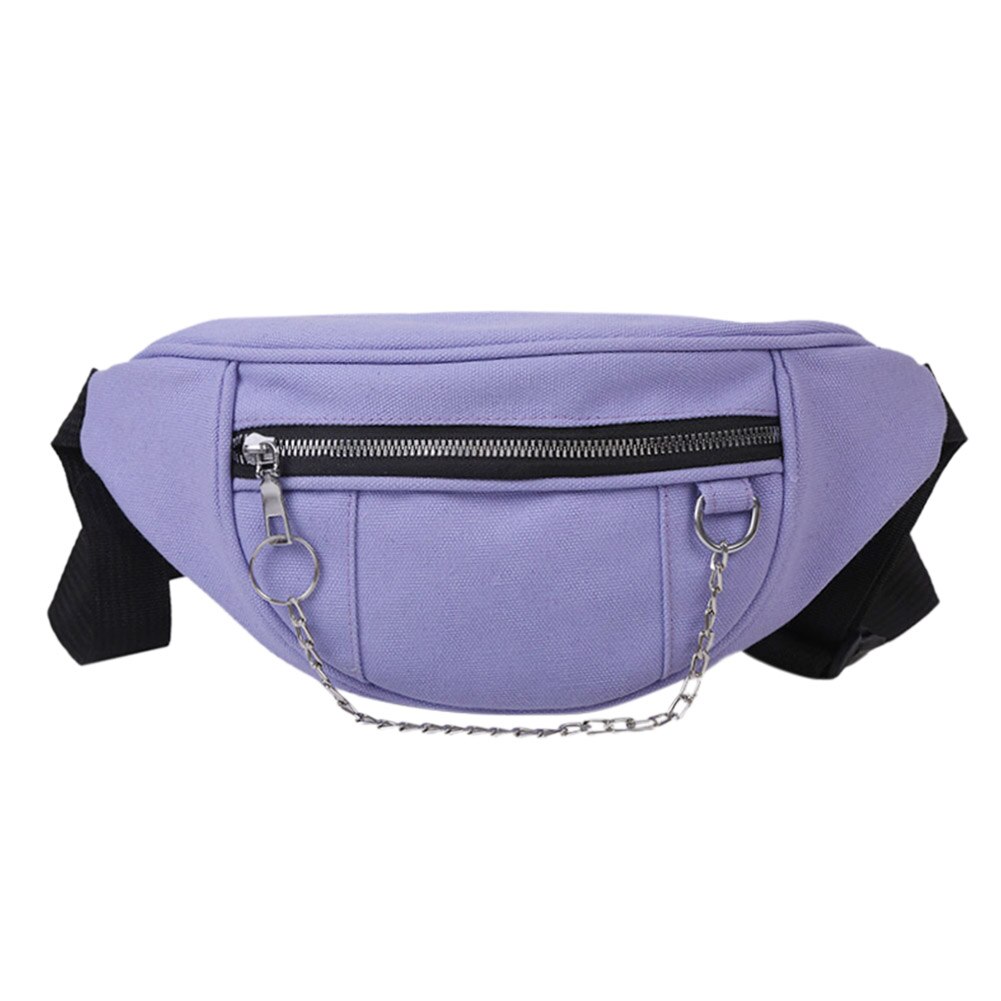 Casual Straat Borst Tassen Vrouwen Effen Kleur Riem Fanny Pouch Keten Rits Vrouwelijke Meisje Dagelijks Reizen Crossbody Schouder Pak Dames: Paars