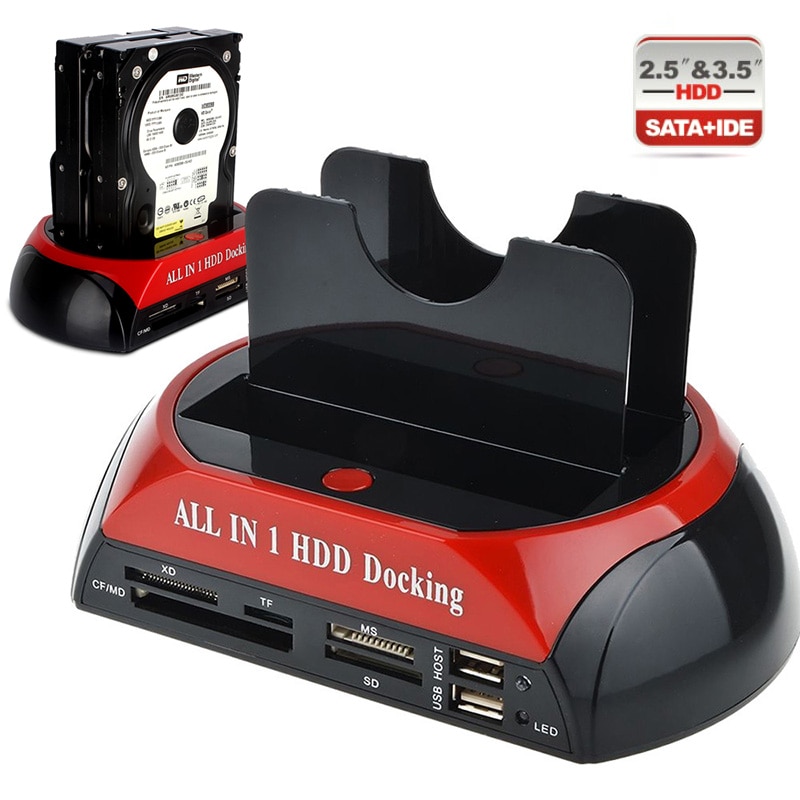 2.5'' 3.5'' HDD Docking Dual Slots USB 2.0 IDE SATA External Hard Disk Drive Twin Docking Station Clone Copy OTB HUB Reader