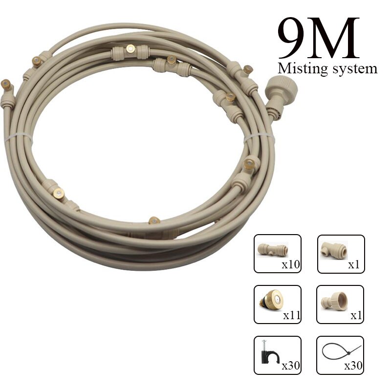6/9/12/15/18m Outdoor Cooling Patio Misting System Fan Cooler Water Mist Gardenhouse Spray Fog Misting System: Beige 9m