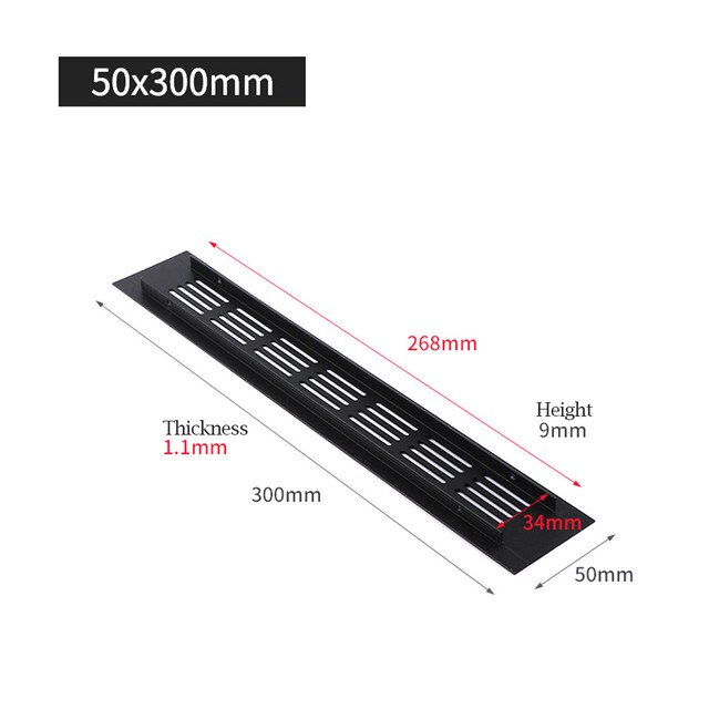 50mm Aluminium Rectangular Cabinet Wardrobe Air Vent Grille Ventilation-Cover Plate Ventilation Grille Vents Perforated Sheet: 50x300mm