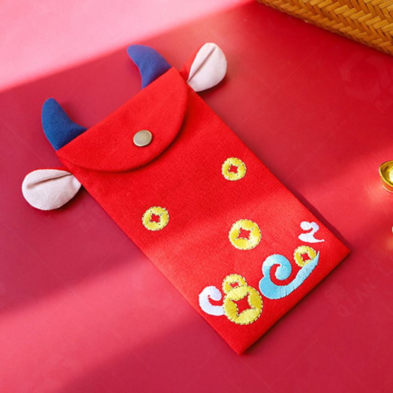 enveloppe rouge brodée en forme de taureau nouvel an enveloppe rouge tissu paquet rouge nouvel an chinois paquet rouge