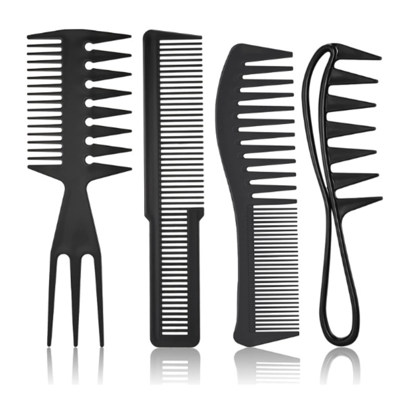 2/3/4 Stuks Grove Krul Kam Detangling Kam Textuur Kam Voor Krullend Nat Golvend Dik haar Pruiken Salon Kapper Kapsel Tool: Black
