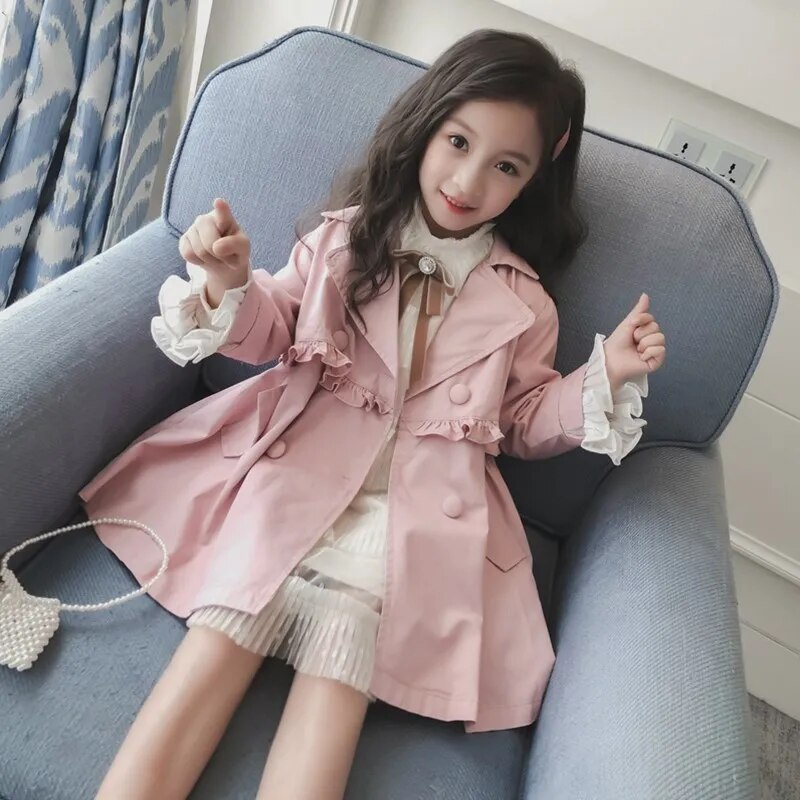 Mode Tiener Meisjes Windjack Meisje Roze Jas Dubbele Borst Jassen Voor Jassen Kinderen Blauwe Jas Kids Outfits Trenchcoat: Roze / 110cm