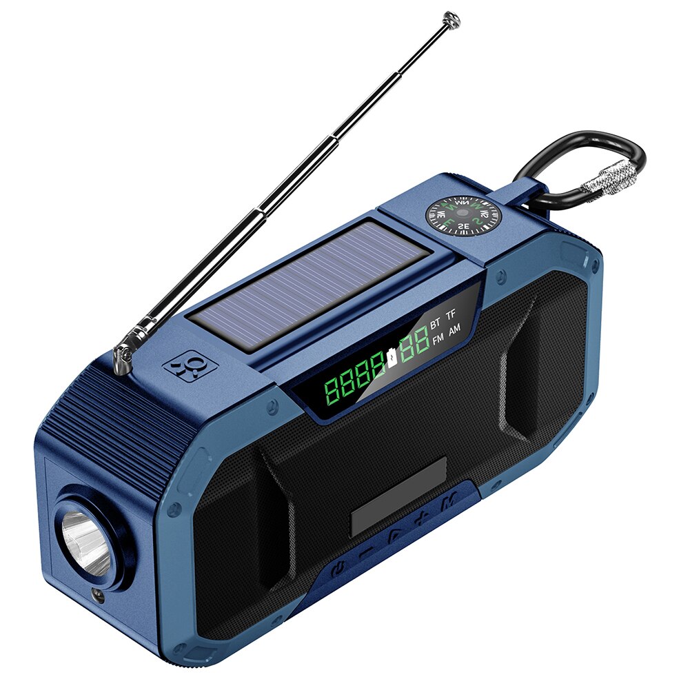 Multifunctional Portable BT5.0 Speaker Hand Crank Solar Radio AM/FM Solar Hand Crank Radio Emergency Weather 5000mAh Power Bank