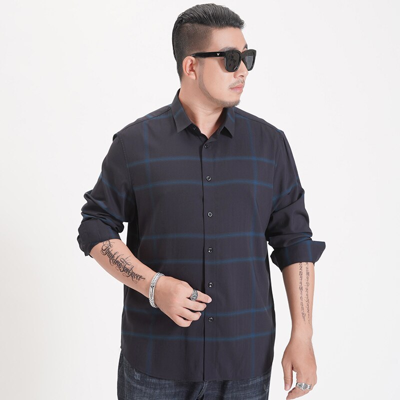 Plus Grote Maat 8XL 7XL 6XL 5XL Mens Business Casual Lange Mouwen Classic Wit Zwart Donkerblauw Mannelijke Sociale jurk Shirts