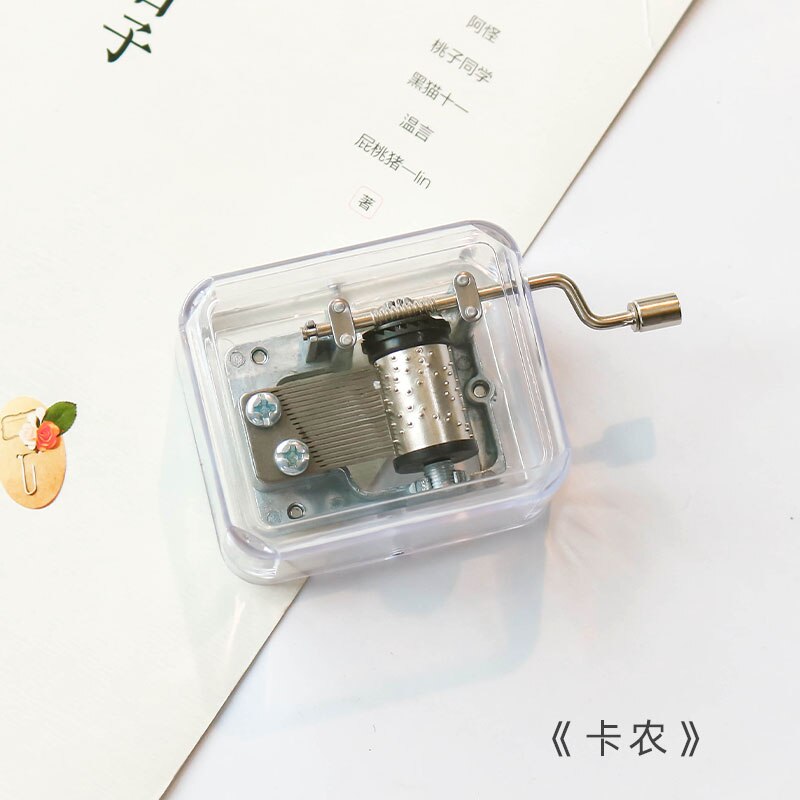 Mini Transparent Hand-Cranked Clockwork Metal Movement Music Box Music Box: YELLOW