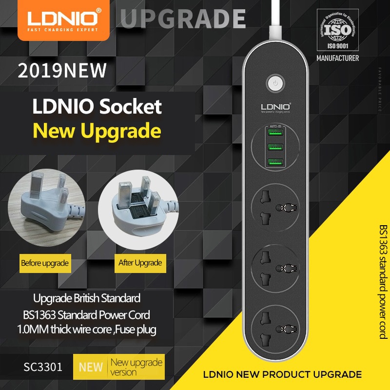 Ldnio SC3301 3USB Socket, Universal Uk, Vs, Australië En Australië Travel Office Huishoudelijke Plug