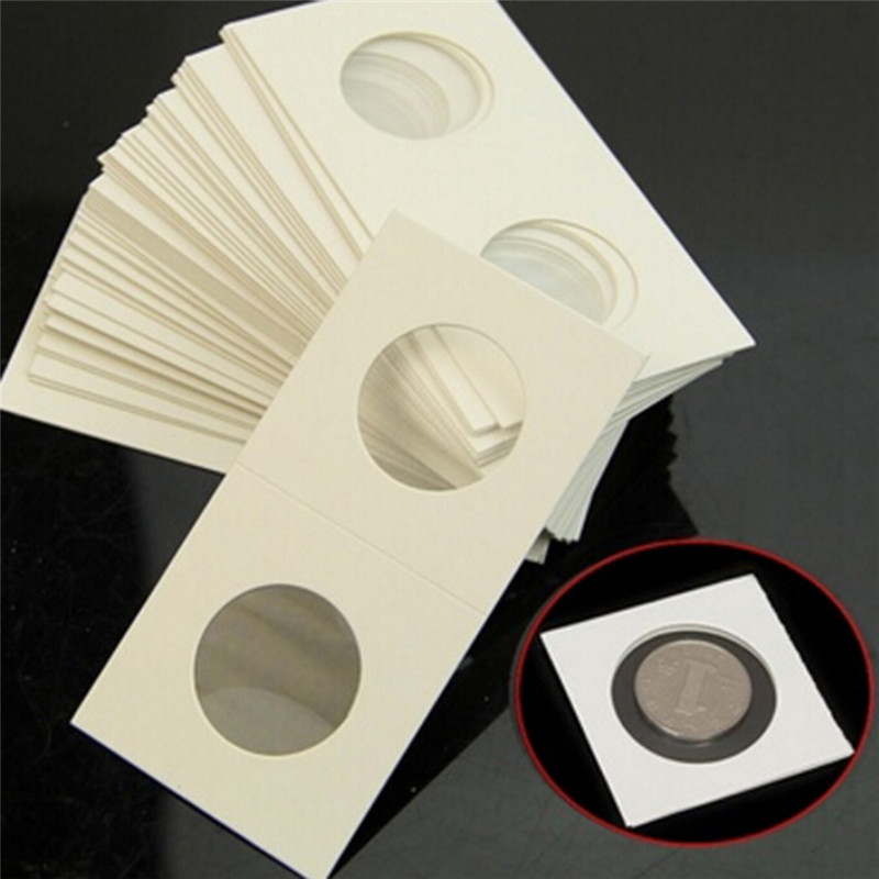 50Pcs White Cardboard 2x2 Mylar Coin Holders with Storage Box Holder