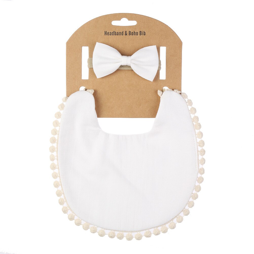Ensemble de bavoirs pour bébé, 2 pièces, en coton doux, couleur unie, en dentelle, vêtements pour nourrissons, accessoires pour -nés: White
