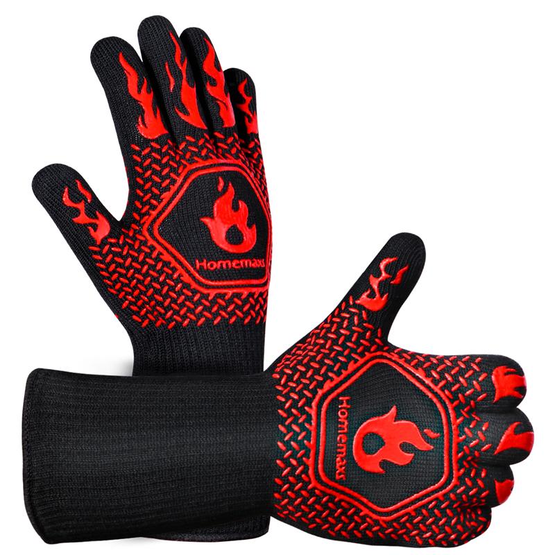 Guante térmico para horno, resistente a menos de 800 ℃, algodón, silicona, protector, guantes para cocinar a la parrilla, accesorios para hornear, 1 par: A Red