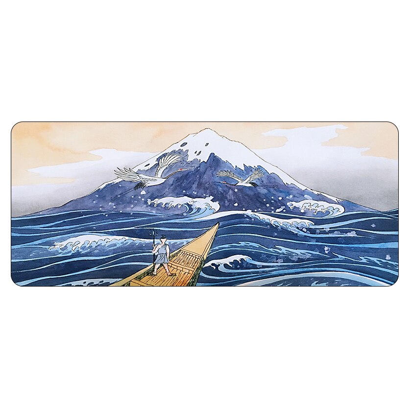 Large Gaming Mouse Pad Japan The Great Wave of Kanagawa Computer MousePad Gamer Rubber XL Speed Notebook Keyboard Desk Mat: Navy Blue / 700x300x1.5mm