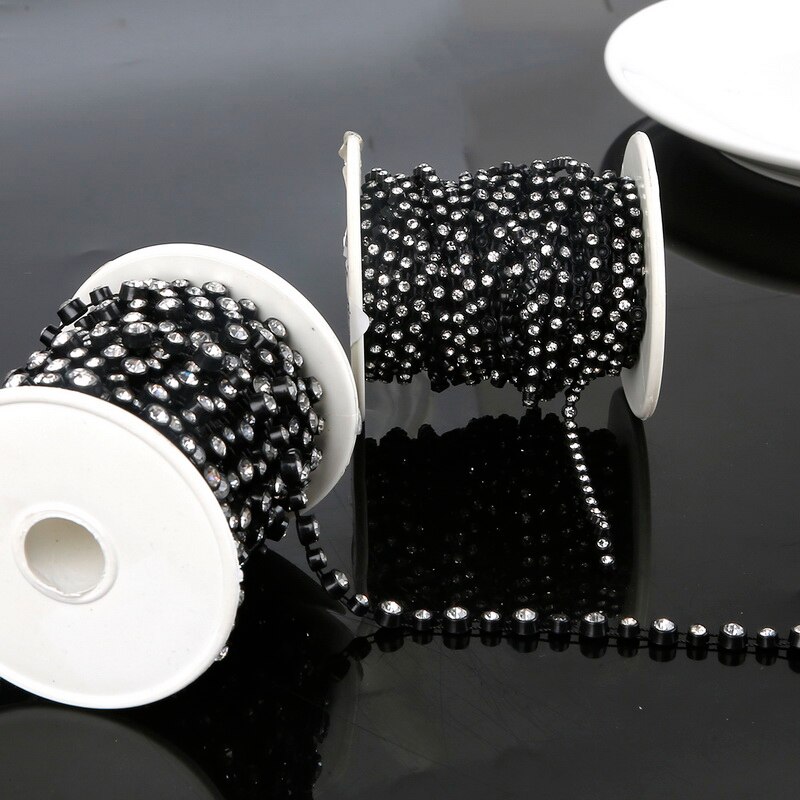 5 m/3 m Strip Crystal Clear Glas Plastic Gun Black Base Cup Rhinestone Chain Kleding Naaien Sieraden Accessoires kledingstuk Ketting