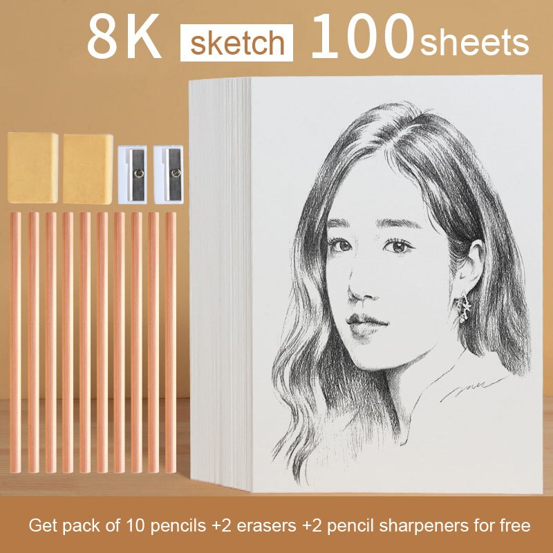 Papel de dibujo artístico grueso para niños, 100 piezas, 4K, solo para pintar acuarela, 8ka4, boceto, 16K, grafiti: 8K 100 sheets
