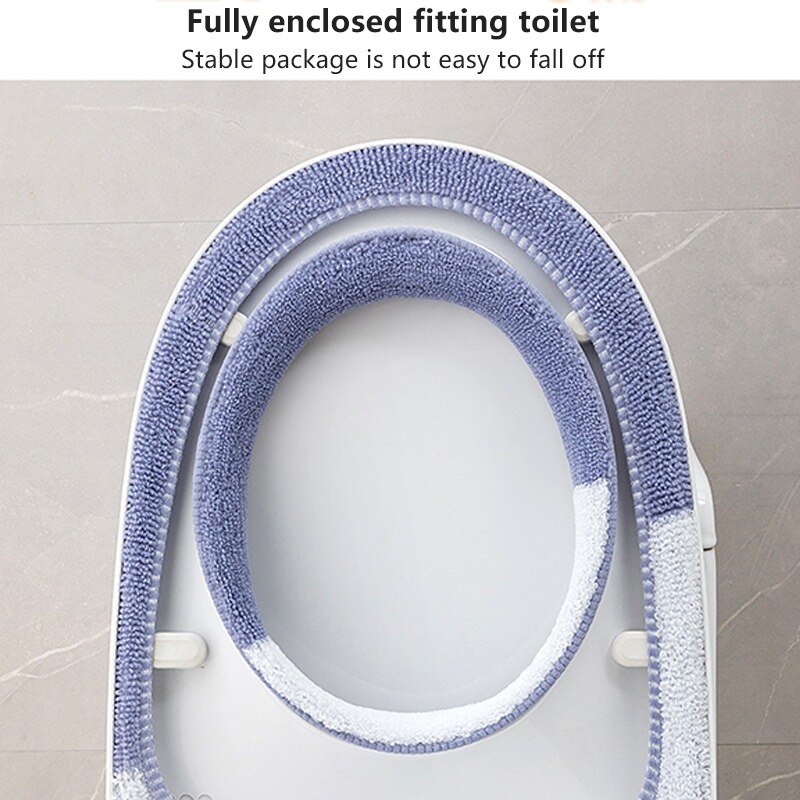 Cartoon Winter Warm Toilet Seat Cover Mat 1Pcs Washable Bathroom Accessories Knitting Pure Color Soft O-shape Pad Toilet Seat