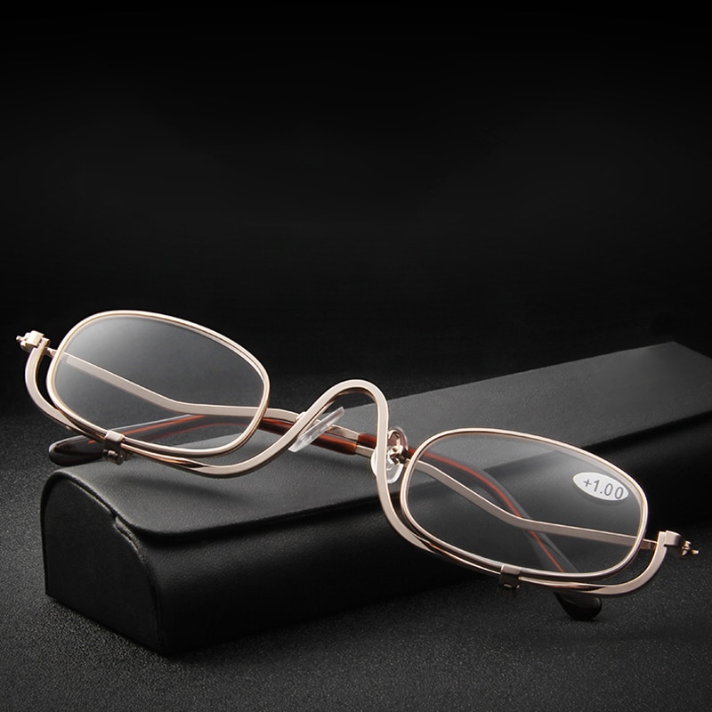 Vouwen Leesbril Make Up Brillen Vrouwen Metalen Vergrootglas Bril Flip Down Lens Dioptrie 1.0 1.5 2.0 2.5 3.0 3.5 4.0