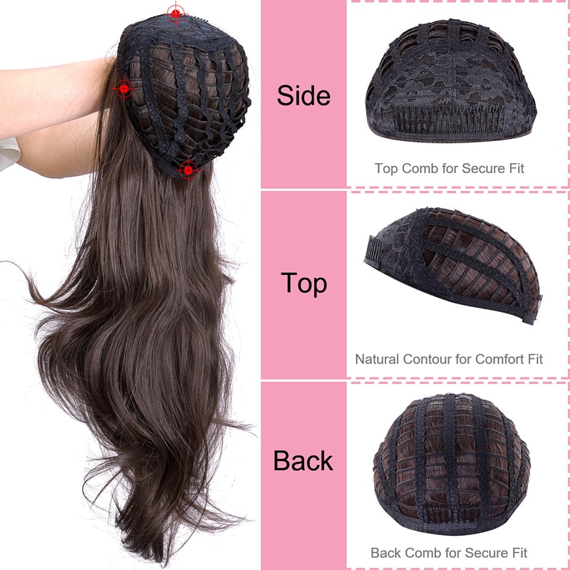 Dindong 24 "Wave 3/4 Dames Half Pruik Haar Synthetische Pruiken Met Kam Op Een Mesh Head Cap Clip In haarverlenging