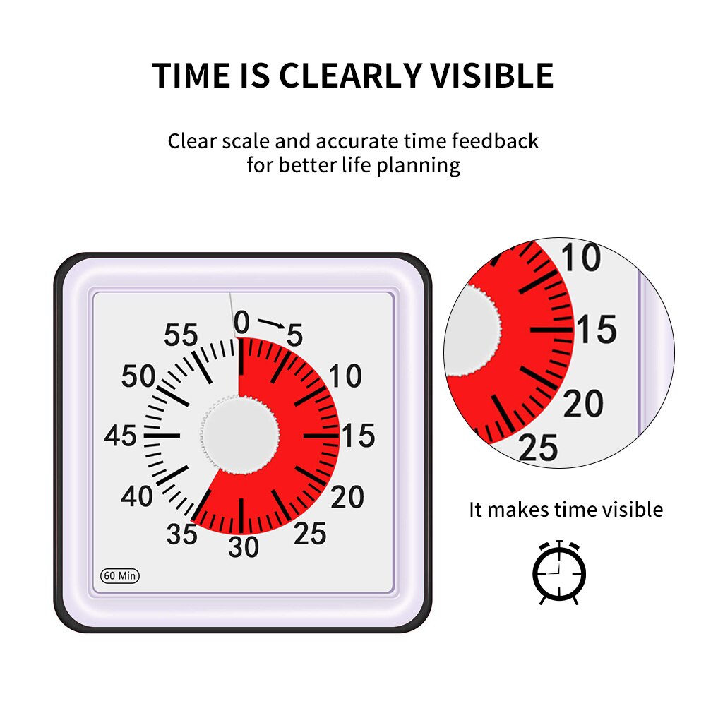 60 minuter analog visuell timer, tyst nedräkning, tidshanteringsverktyg för barn och vuxna visuell analog timer