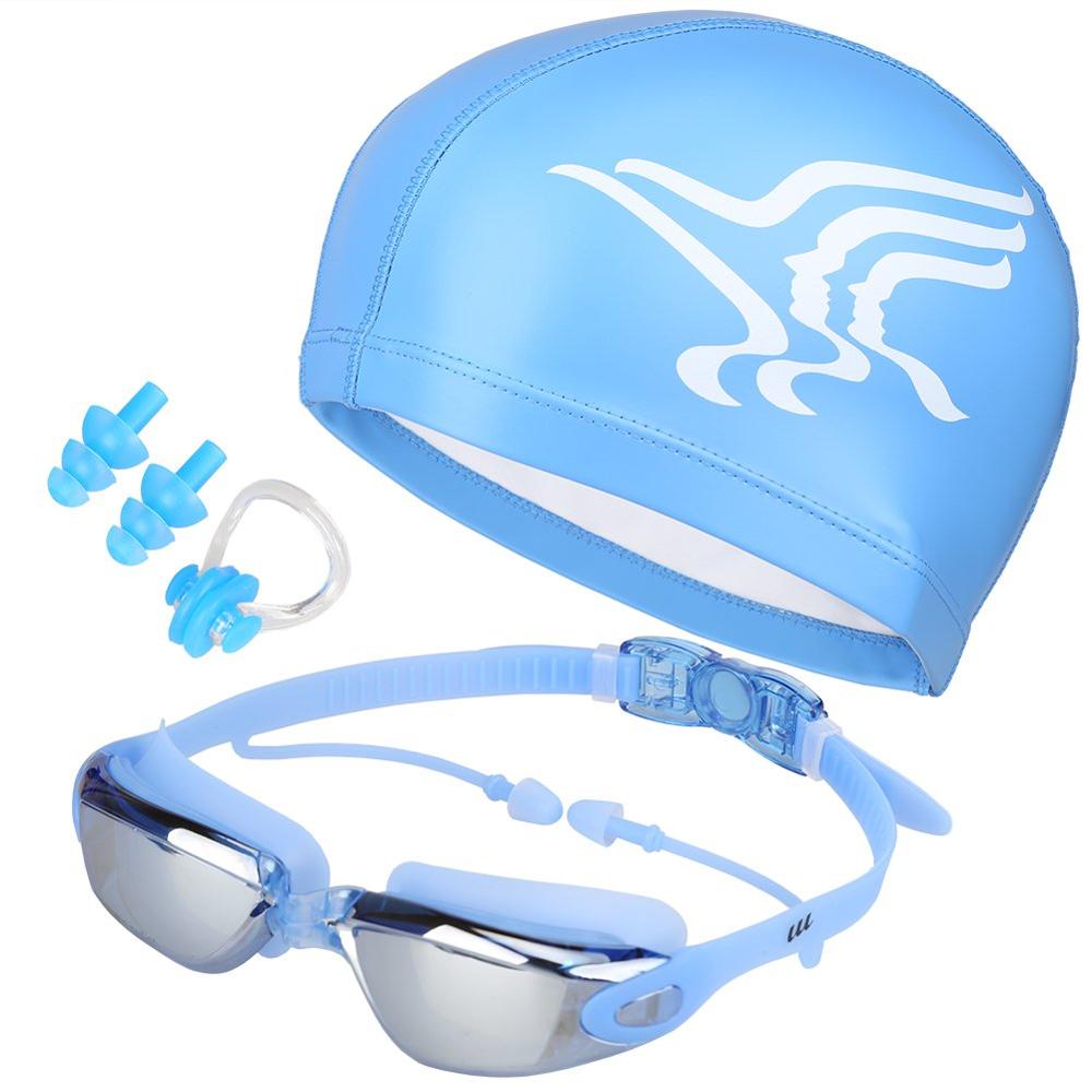 Goggles Waterdicht En Anti-Fog Pak Duikuitrusting Badmuts Professionele Combinatie: Blue