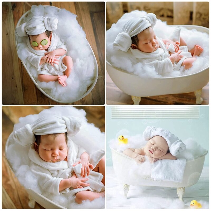 Newborn Photography Props Bathrobe Wrapping Head Headscarf Plastic Cucumber Slice Set for Infant Boys Girls Costume