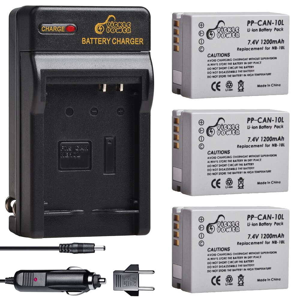 3 stk nb -10l nb 10l nb10l kamera batteri og vegglader for canon  sx40 hs sx40hs sx50 hs sx50hs g1 x g1x g15 g16 sx60 hs g3x: 3 batterier 1 lader