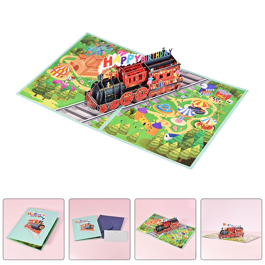 1 Set of Paper Blessing Delicate Train 3D Greeting for Kids Birthday