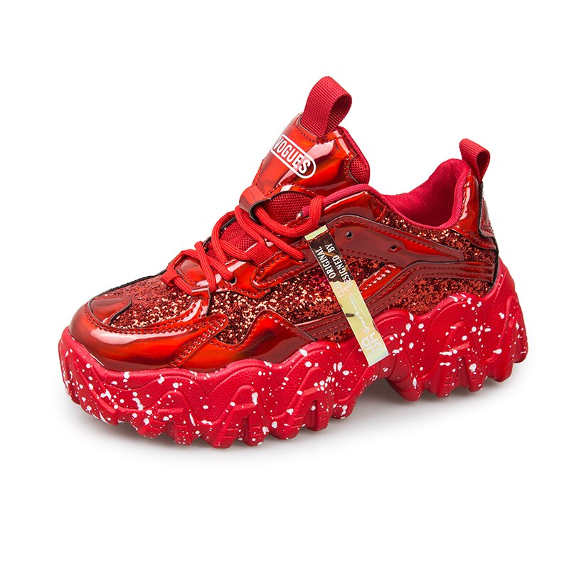 Brkwlyz chunky sneakers bling hvide platform sko kvinde sneakers zapatillas mujer dame fritidssko: Rød / 38
