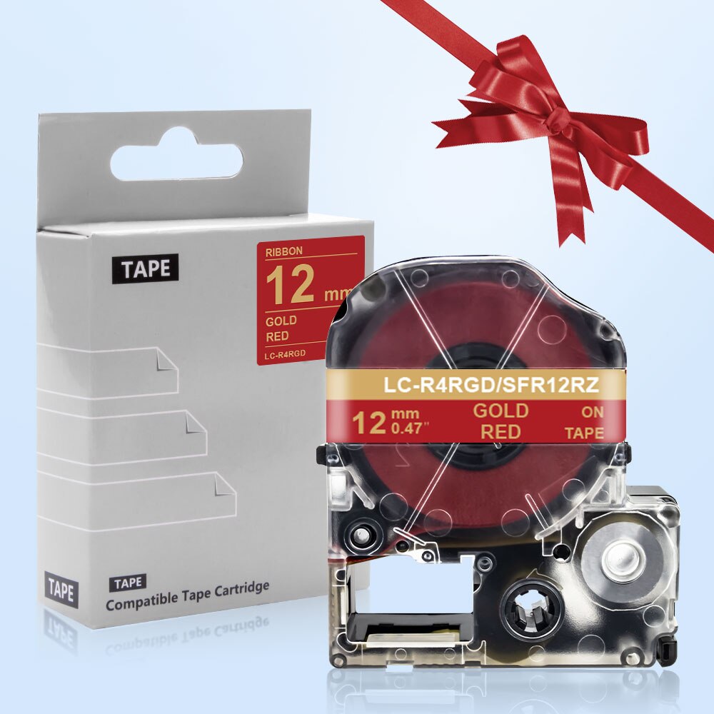 Cinta de satén para impresora Epson SFR12ZK LK-4KBK, cinta de Etiqueta Negra en oro, SFR12ZK, para Epson LabelWorks, LW-300, King y LW-400, paquete de 3 uds.