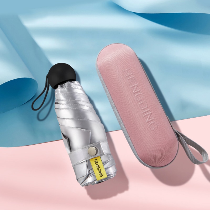 Mini sombrilla plegable para mujer, protección solar Anti-UV UPF50 + paraguas de bolsillo con pegamento de titanio plata