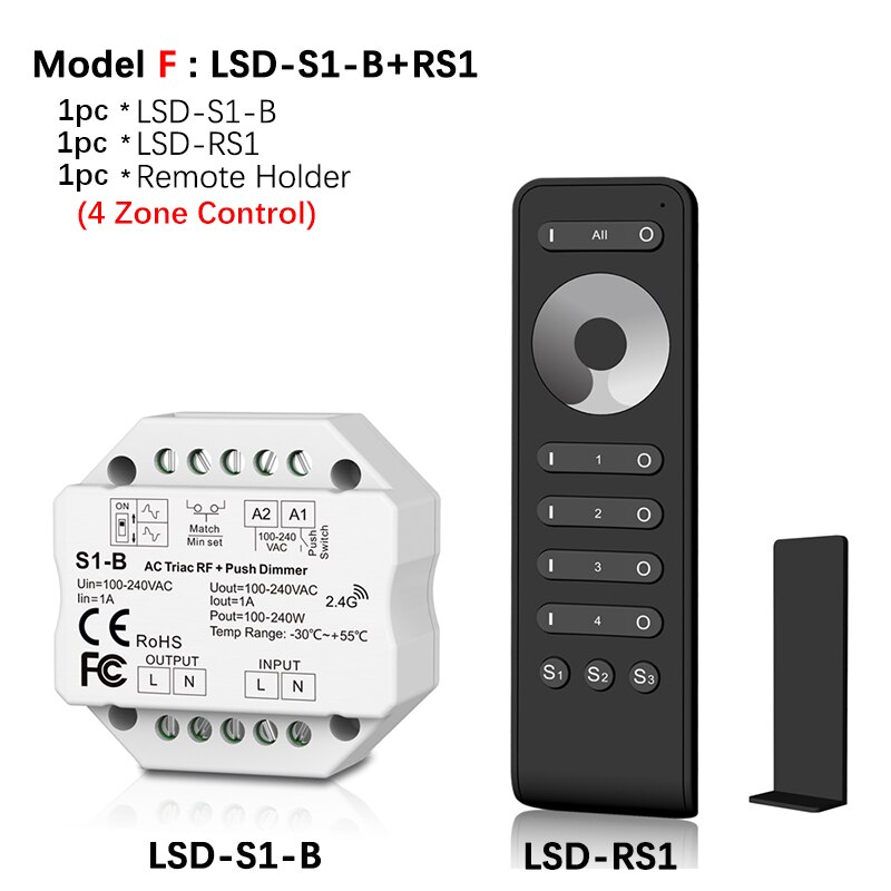 Dimmer led 220v 230v 110v ac triac trådlös wifi rf dimbar tryckströmbrytare med 2.4g dimmerknappar för led lampa  s1- b: Modell f