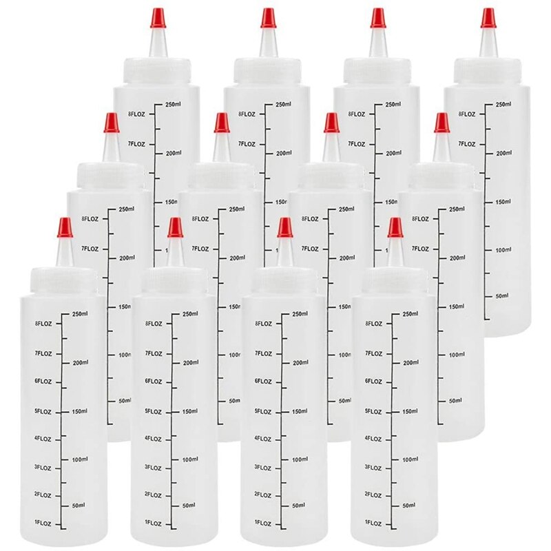 12-Pack 8 Oz Condiment Squeeze Bottles with Red Tip Cap - Durable Plastic Squirt Bottle for Ketchup, Sauces, Syrup: Default Title