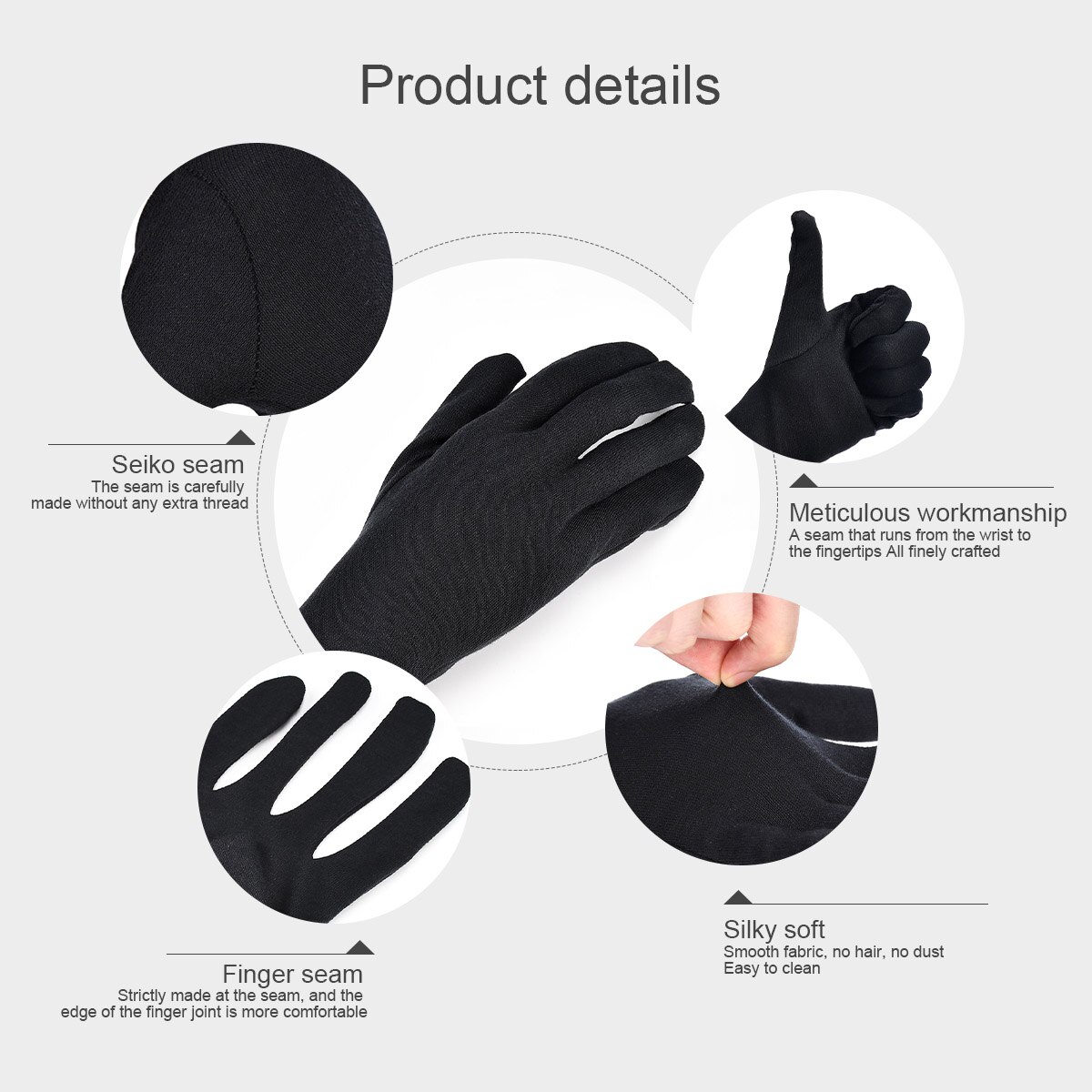 4/2/1Pairs Women Men Gloves Black White Etiquette Thin Gloves Stretch Sunscreen Gloves Dance Tight Jewelry Gloves Driving Gloves