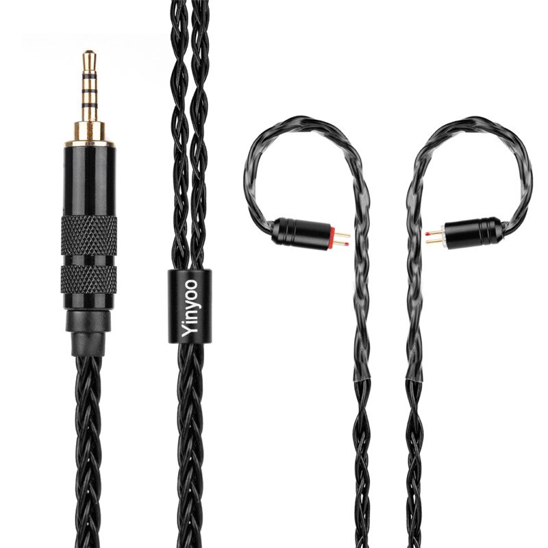 Cable negro plateado de 8 núcleos Yinyoo 2,5/3,5/4,4mm Cable equilibrado con MMCX/2PIN para BLON BL-03 BL-05 BL05 ZS10 AS10 ZSX C12: 2PIN 2.5