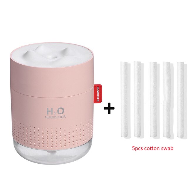Bærbar ultralydsfugter 500ml sne bjerg  h2o usb aroma luftdiffusor med romantisk natlampe humidificador difusor: Pink og 5 filtre