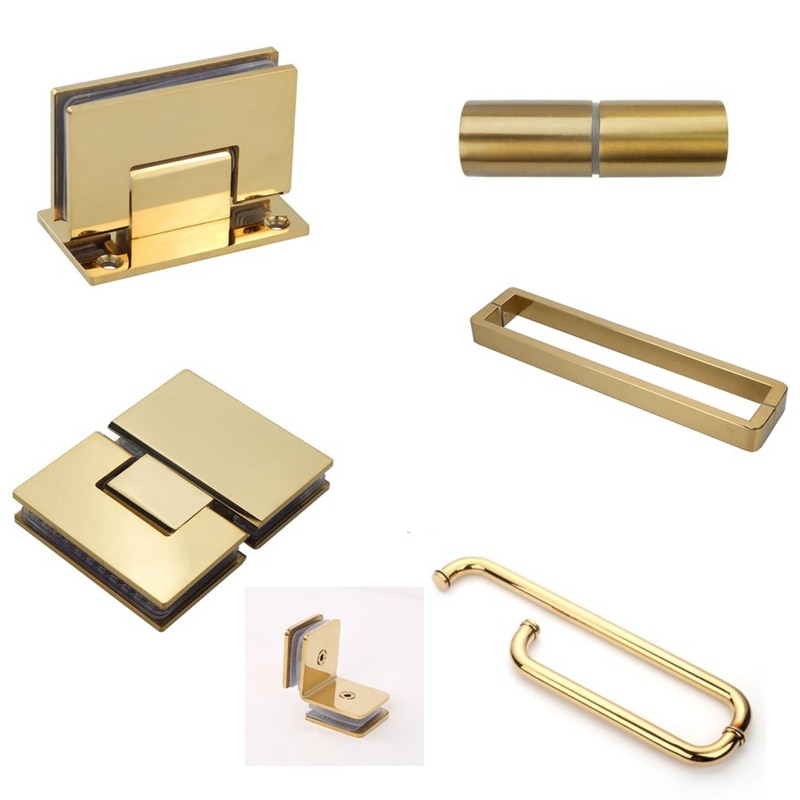 Manija de puerta de vidrio para ducha, bisagra de acero inoxidable 304 dorada, abrazadera de cristal, Clip de puerta, accesorios de baño, Hardware
