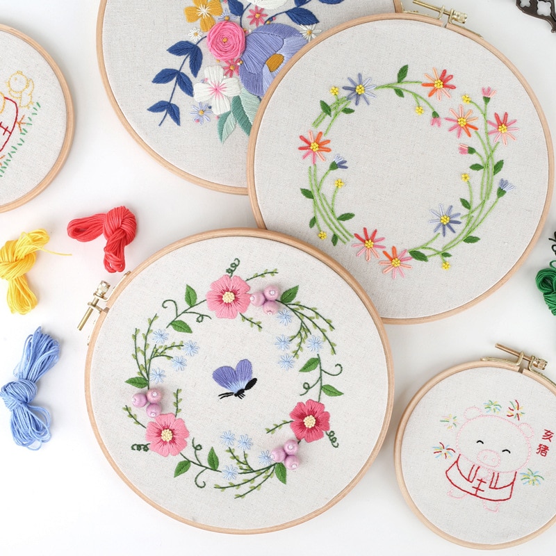 Blomstermønster nemt gør-det-selv-broderisæt til begyndere håndlavet håndarbejde korssting syning vægkunst maleri boligindretning