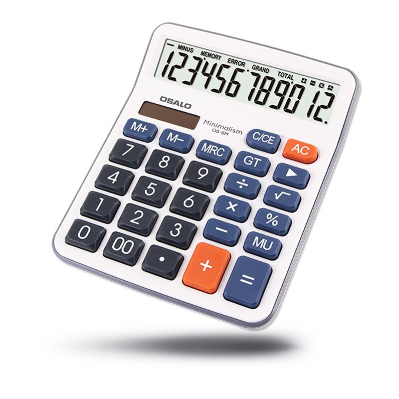 Medium Desktop Os-6m Calculator 12Digit Solar Dual Power Abs Plastic Large Button Large Screen Display Computer 124 * 150 * 40mm