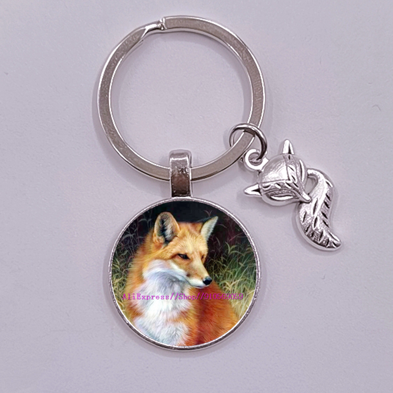 Porte-clés en verre, renard et fleur de dessin animé pour femmes, joli Animal coloré pour filles: F Couleur